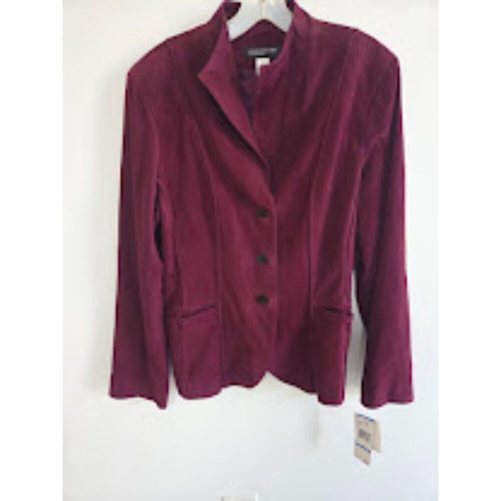 NWT Jones New York Burgunday 100% Suede Band Collar Blazer Jacket size XL